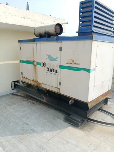 Standby generator beside a commercial building